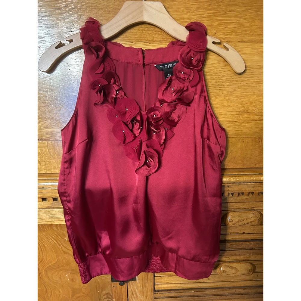 WHBM Y2K Vampy Romantic Whimsigoth Red Satin Rosette Rhinestone Blouse Top